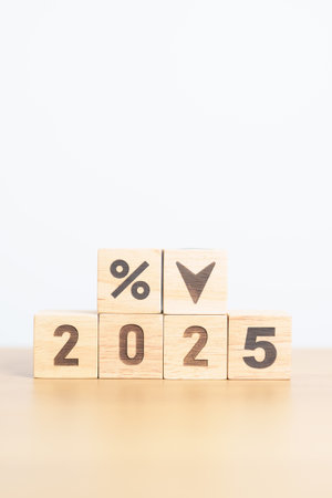 2025 New year with percentage change to UP and Down arrow. Interest rate, GDP, stocks market,...