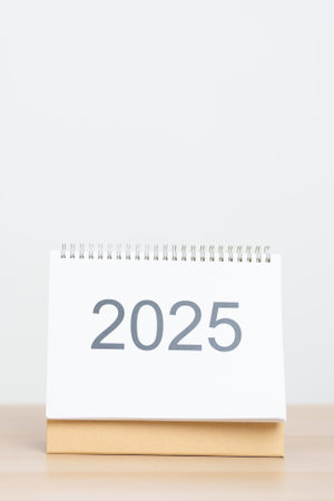 2025 Year Calendar on table in office background. countdown, Happy New Year, Resolution, Year End...