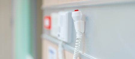 emergency button in hospital room, calling nurse in emergency case. Professional Medical system and...