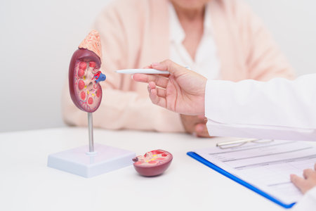 Elderly Patient consultation with doctor for Kidney disease, Urinary system and Stones, Cancer, world kidney day, Chronic kidney, Urology, Nephritis, Renal, Transplant and medical healthcare conceptの写真素材