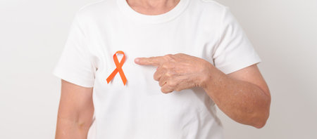 Elderly with Orange Ribbon for September Leukemia, March Kidney cancer day, Multiple Sclerosis,...