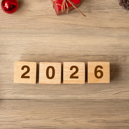 2026  Happy New Year with Christmas decoration. New Start, Resolution, Goals, Plan, Action and...