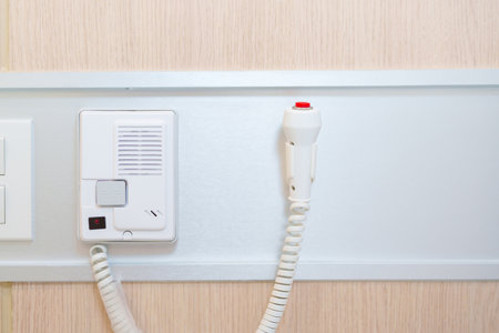 emergency button in hospital room, calling nurse in emergency case. Professional Medical system and...