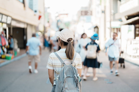 Woman tourist Visiting in Kamakura, Kanagawa prefecture, Japan. happy Traveler sightseeing Komachi...