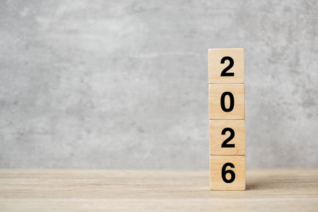 block 2026 text on table. Resolution, strategy, plan, goal, motivation, reboot, business and New...