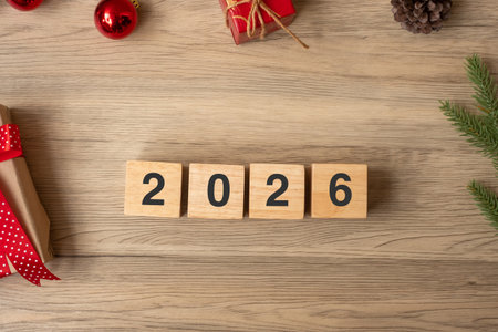2026  Happy New Year with Christmas decoration. New Start, Resolution, Goals, Plan, Action and...