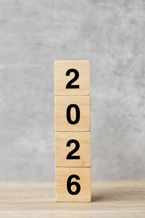 block 2026 text on table. Resolution, strategy, plan, goal, motivation, reboot, business and New Year holiday conceptsの写真素材