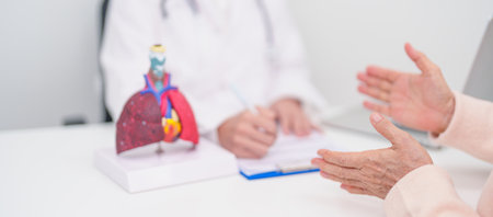 Doctor with Respiratory system. Elderly Patient consultation medical health for Lung Cancer, Asthma,...