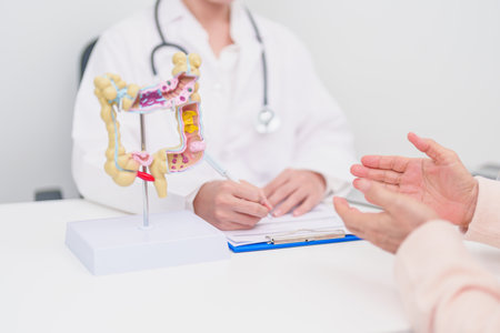 Elderly woman Patient consultation with doctor for Colon disease, Large Intestine, Colorectal cancer, Ulcerative colitis, Diverticulitis, Irritable bowel syndrome, Digestive system and Healthcareの写真素材