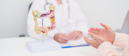 Elderly woman Patient consultation with doctor for Colon disease, Large Intestine, Colorectal...