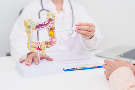 Elderly woman Patient consultation with doctor for Colon disease, Large Intestine, Colorectal cancer, Ulcerative colitis, Diverticulitis, Irritable bowel syndrome, Digestive system and Healthcareの写真素材