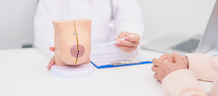 Patient consultation with doctor for Breast Augmentation Surgery, October Breast Cancer Awareness month, implant, Diagnosis, woman enlargement and medical healthcare conceptの写真素材