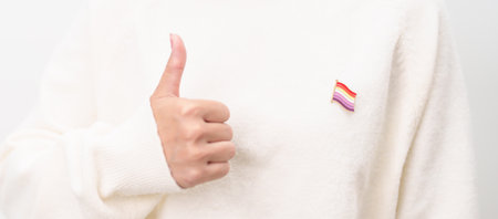 International Lesbian October Day, Lesbian Visibility April Day and Happy Pride June month and LGBTQIA with flag Brooch pin for LGBTQ, Marriage Equality Law, Pansexual, Demisexual and transgenderの写真素材