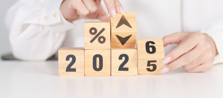 2025 to 2026 New year with percentage change to UP and Down arrow. Interest rate, GDP, stocks...