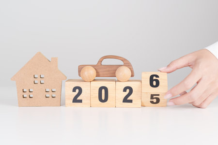 2025 end year to Happy New Year 2026 with house and Car model. real estate, Home mortgage and car...