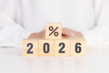 2026 New year with percentage. Interest rate, GDP, stocks market, financial, deflation and...