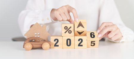 2026 New Year with percentage change to UP and Down arrow with car and Home model. Car loan,...
