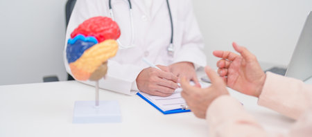 Elderly Patient consulting Doctor to Brain disease, Senior Health Medical Diagnosis. Anatomy Brain...