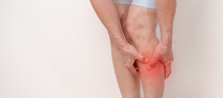 Elderly woman having Calf pain for concepts of Calf Muscle Strain, muscle pull, Leg Cramp, Sprain,...