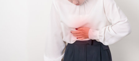 Business woman having abdomen aches for Stomach pain, digestion with constipation or Diarrhea from...