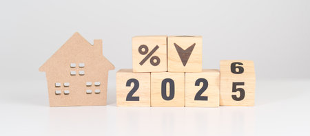 2026 New Year with percentage change to UP and Down arrow with Home model. Real estate Mortgage,...