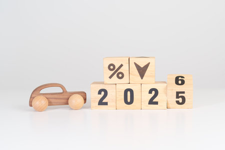 2026 New Year with percentage change to UP and Down arrow with car model. Car loan, Interest rate,...