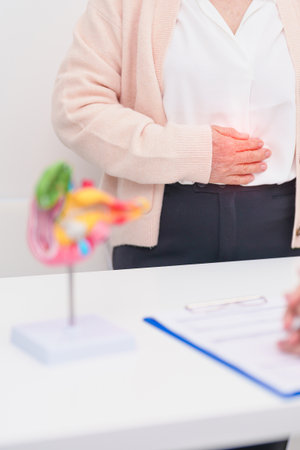 Elderly Patient consultation with doctor for Pancreas, Gallbladder, Bile Duct, Duodenum, Small...