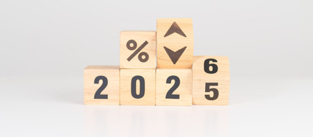 2025 to 2026 New year with percentage change to UP and Down arrow. Interest rate, GDP, stocks...