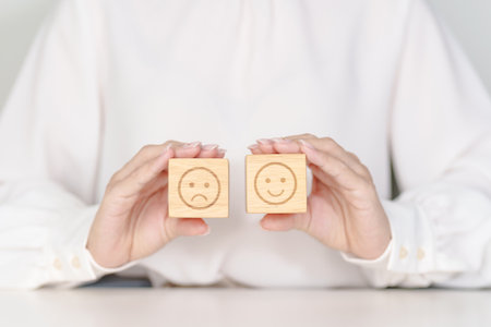 Woman show Emotion face block, Mental health Assessment, Psychology, Health Wellness, Feedback,...