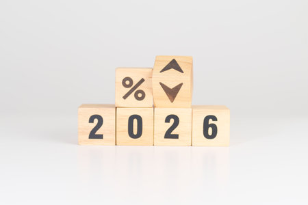 2025 to 2026 New year with percentage change to UP and Down arrow. Interest rate, GDP, stocks...