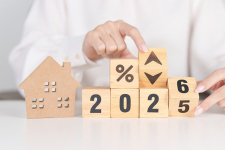 2026 New Year with percentage change to UP and Down arrow with Home model. Real estate Mortgage,...