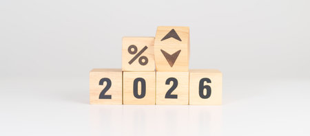 2025 to 2026 New year with percentage change to UP and Down arrow. Interest rate, GDP, stocks...