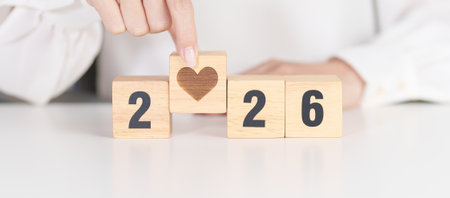Happy New Year 2026 with heart block for health care, love, organ donation, resolution, charity,...