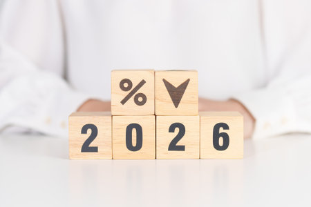 2026 New year with percentage change to UP and Down arrow. Interest rate, GDP, stocks market,...