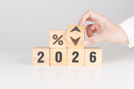 2025 to 2026 New year with percentage change to UP and Down arrow. Interest rate, GDP, stocks...