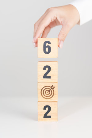 2026 year block with dartboard icon. Goal, Target, Resolution, strategy, plan, Action, mission, motivation, and New Year start conceptsの写真素材