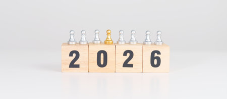 man chess figure from the crowd employee with 2026 Year block. Human resource management, Recruitment, Teamwork, strategy, leadership Conceptsの写真素材