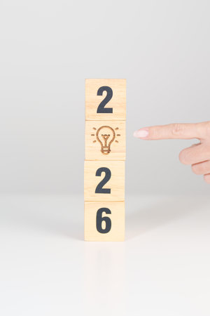2026 year block with lightbulb. Business Idea, Creative, Thinking, brainstorm, Goal, Resolution,...