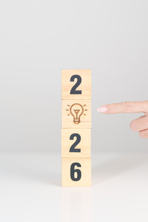 2026 year block with lightbulb. Business Idea, Creative, Thinking, brainstorm, Goal, Resolution,...
