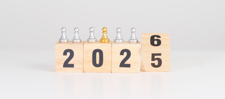 man chess figure from the crowd employee with 2026 Year block. Human resource management, Recruitment, Teamwork, strategy, leadership Conceptsの写真素材