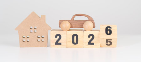 2025 end year to Happy New Year 2026 with house and Car model. real estate, Home mortgage and car...