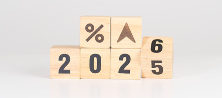 2025 to 2026 New year with percentage change to UP and Down arrow. Interest rate, GDP, stocks...