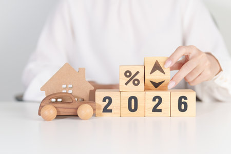 2026 New Year with percentage change to UP and Down arrow with car and Home model. Car loan,...