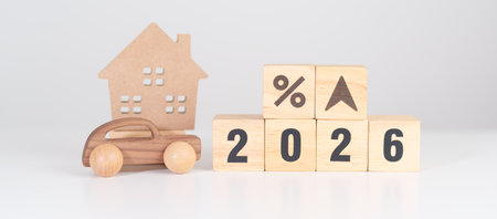 2026 New Year with percentage change to UP and Down arrow with car and Home model. Car loan,...