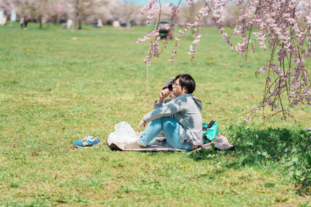 Kitakami Tenshochi Park with Sakura Cherry Blossom in Spring, tourists travel and sightseeing at Kitakami festival. Iwate prefecture, Japan, 22 April 2025のeditorial素材
