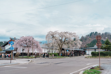 Kakunodate Station in spring season. railway station in the city of Semboku, Akita Prefecture, Japan, operated by East Japan Railway Company, JR East. Semboku city, Akita Prefecture, 23 April 2025のeditorial素材