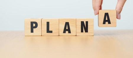 wooden block PLAN A. strategy, leadership, management, marketing, project and finance concepts