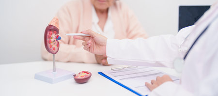 Elderly Patient consultation with doctor for Kidney disease, Urinary system and Stones, Cancer, world kidney day, Chronic kidney, Urology, Nephritis, Renal, Transplant and medical healthcare conceptの写真素材