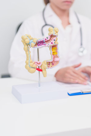Elderly woman Patient consultation with doctor for Colon disease, Large Intestine, Colorectal...