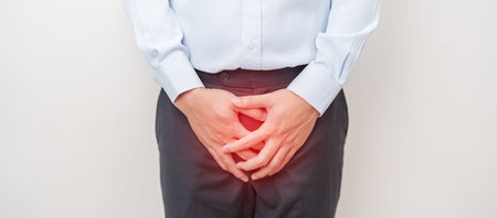 Older Man having Prostate gland or Urinary bladder pain. Prostate Cancer, Enlarged prostate,...